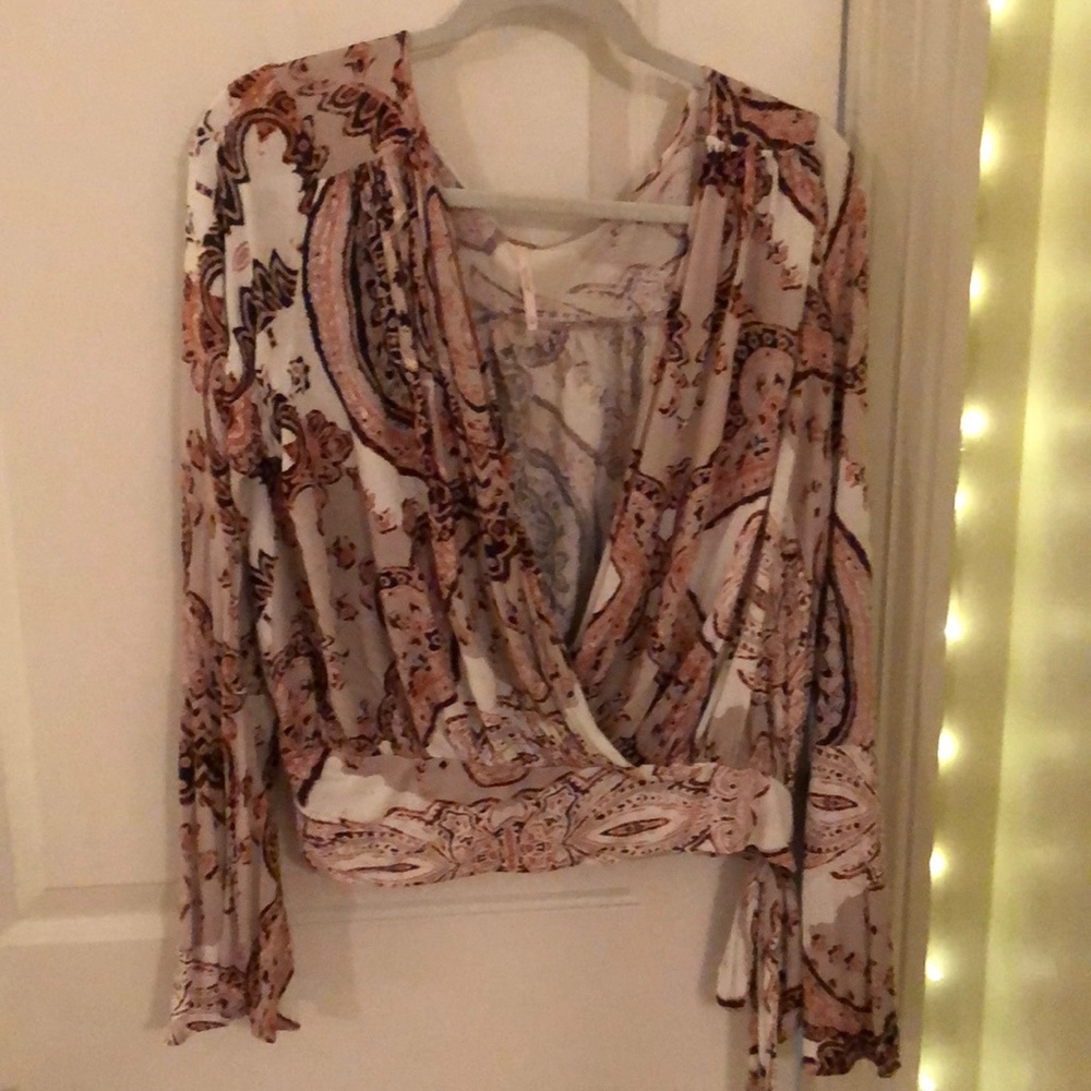 Free people open front with tie shirt